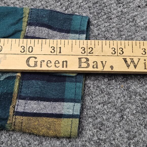 Eddie Bauer Plaid Flannel Hoodie Shirt M Womens Blue Green Yellow Cotton Casual - Picture 9 of 16